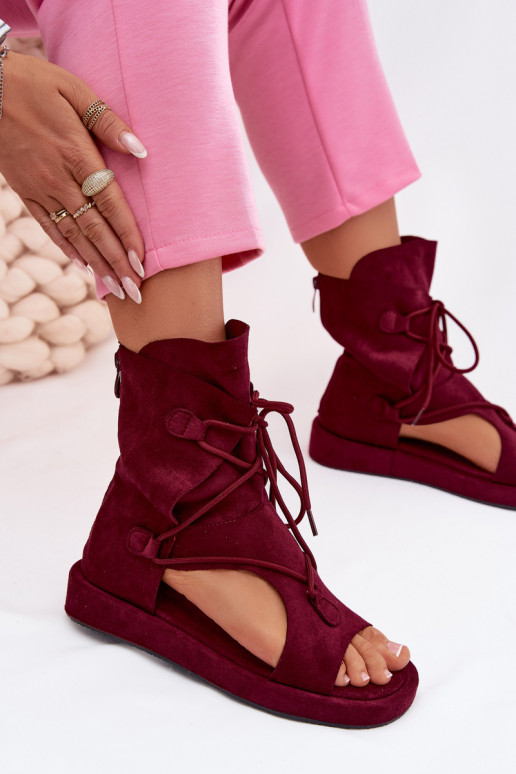 Moteriškos basutės iš eko zomšosowe su auliuku I Wiązaniem bordo spalvos Ferlisse