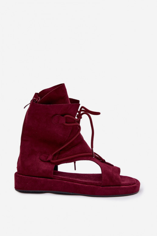 Moteriškos basutės iš eko zomšosowe su auliuku I Wiązaniem bordo spalvos Ferlisse