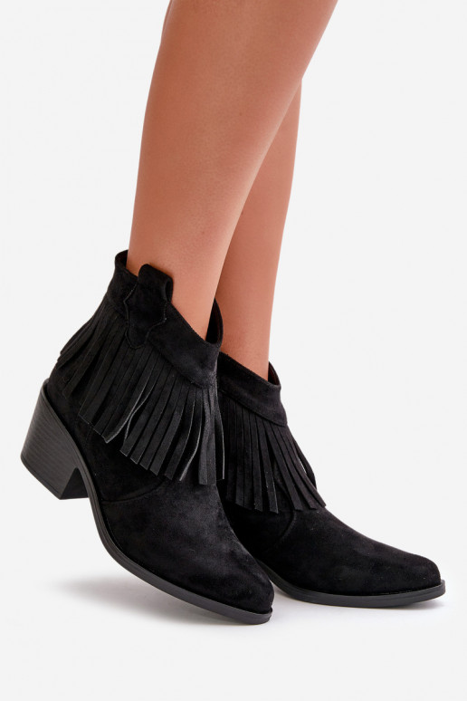 kaubojiško stiliaus aulinukai   iš eko zomšosowe Juodos spalvos S.Barski HY42-127