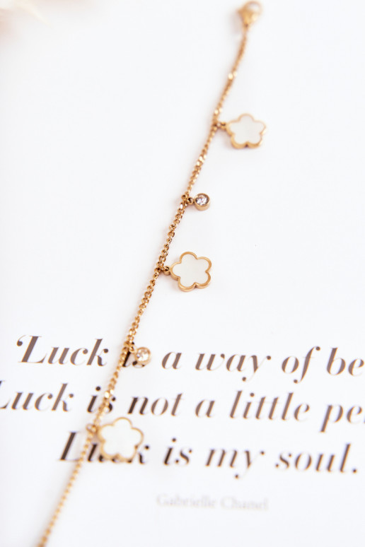 Apyrankė su grandinėle su gėlėmis aukso-balta