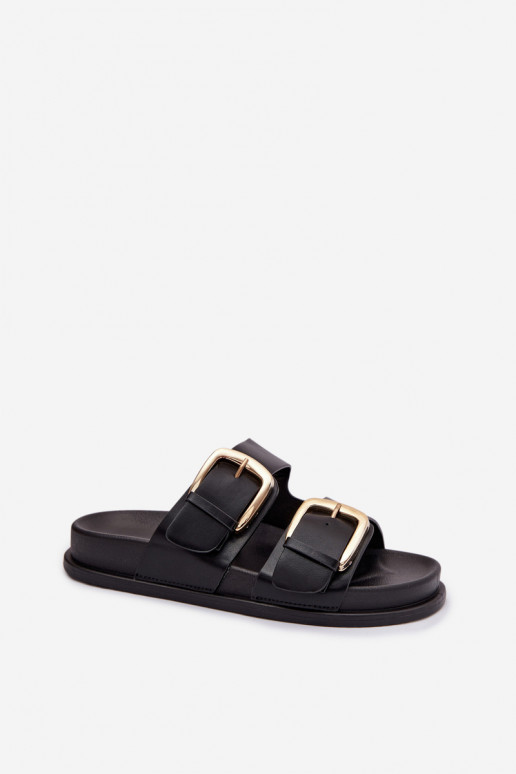 Moteriškos šlepetės Eko   Ze aukso spalvosmi su sagtimismi Juodos spalvos Tervessa