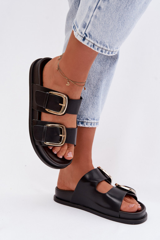 Moteriškos šlepetės Eko   Ze aukso spalvosmi su sagtimismi Juodos spalvos Tervessa