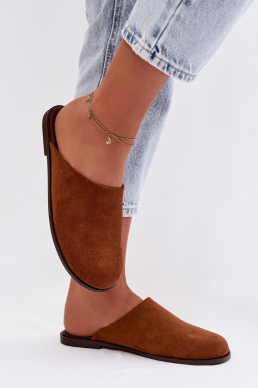 Šlepetės  Z iš eko zomšosu rudos spalvos Veronelle