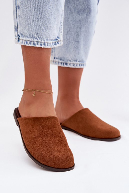 Šlepetės  Z iš eko zomšosu rudos spalvos Veronelle