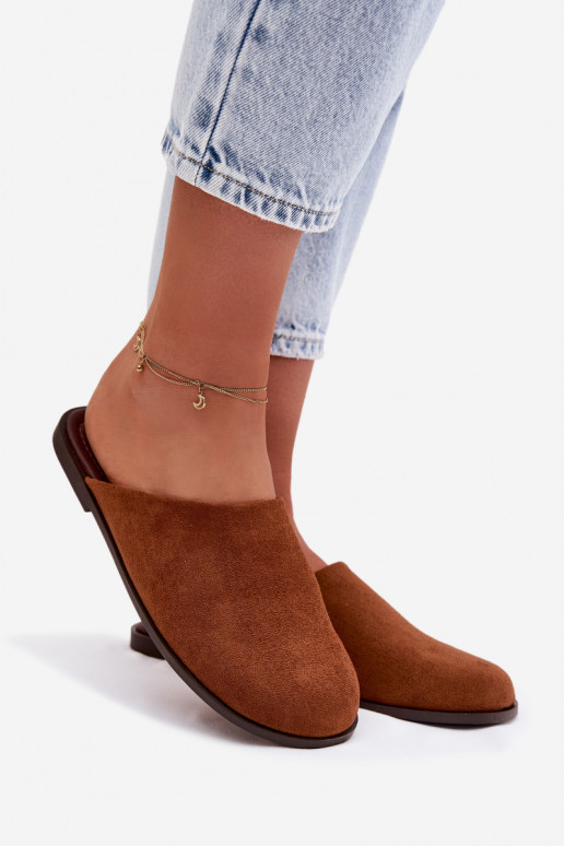 Šlepetės  Z iš eko zomšosu rudos spalvos Veronelle