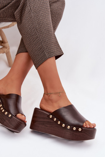 Moteriškos šlepetės  ir platforma Ze aukso spalvosmi  Czekoladowe Farinelle