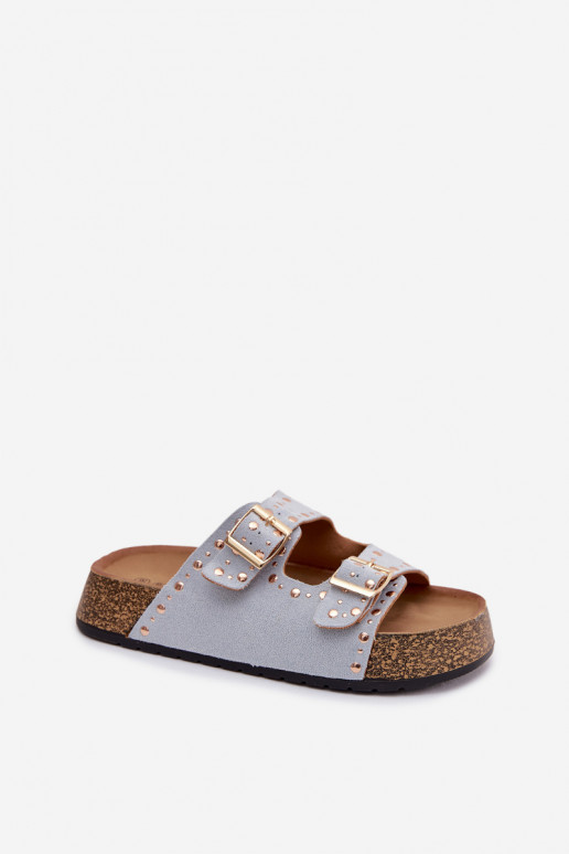 Moteriškos šlepetės Ze aukso spalvosmi su sagtimismi  šviesiai mėlynos spalvos Tervina