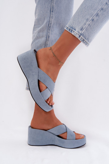 Moteriškos šlepetės  Z iš eko zomšosu mėlynos spalvos Calorine