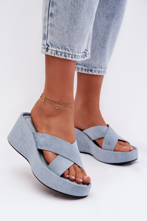 Moteriškos šlepetės  Z iš eko zomšosu mėlynos spalvos Calorine