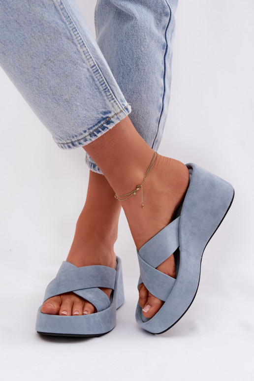 Moteriškos šlepetės  Z iš eko zomšosu mėlynos spalvos Calorine