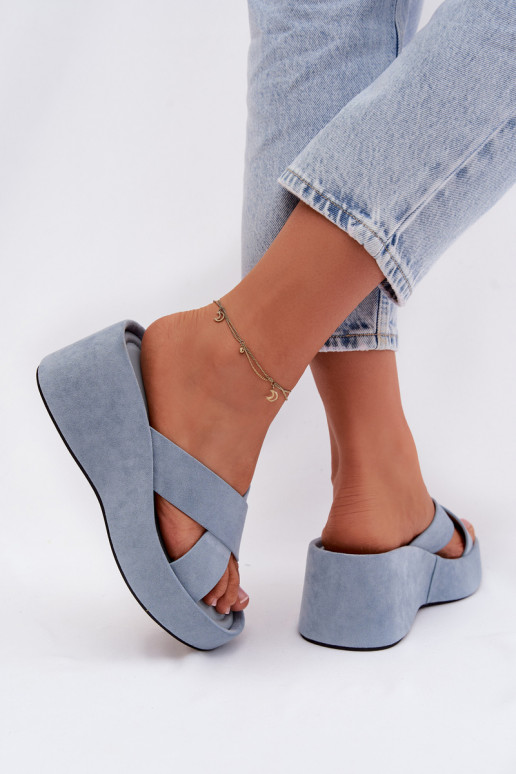 Moteriškos šlepetės  Z iš eko zomšosu mėlynos spalvos Calorine