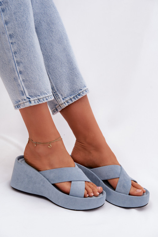 Moteriškos šlepetės  Z iš eko zomšosu mėlynos spalvos Calorine