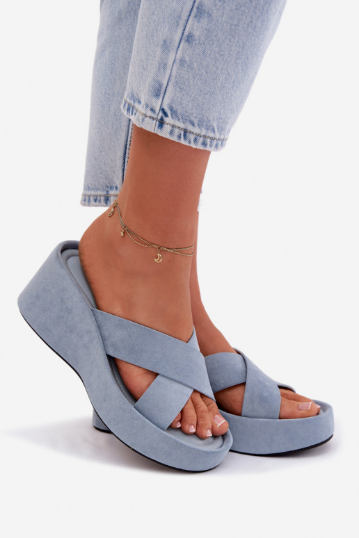 Moteriškos šlepetės  Z iš eko zomšosu mėlynos spalvos Calorine