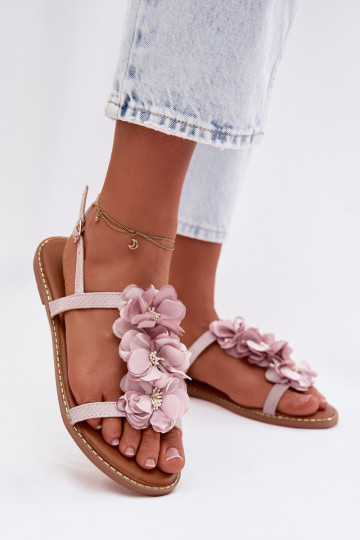 Lygiapadės basutės moterims  su gėlių motyvaiskami Violetinės spalvos Noemia