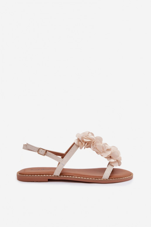 Lygiapadės basutės moterims  su gėlių motyvaiskami dramblio kaulo spalvos Noemia