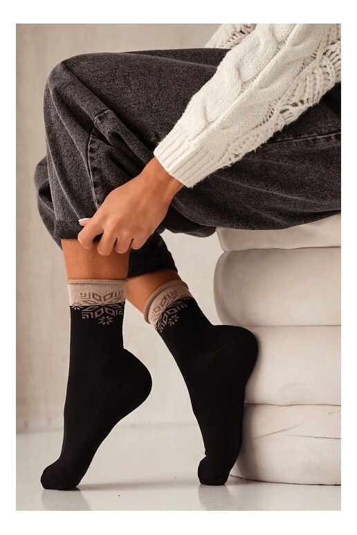 Kojinės  Christmas Półfrotte UNIQUE be atnaro Gwiazdka Juodos spalvos