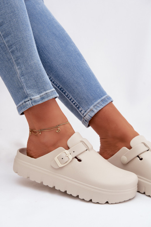  Moteriškos šlepetės su dirželiais I su sagtimis smėlio spalvos Larinie