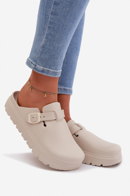  Moteriškos šlepetės su dirželiais I su sagtimis smėlio spalvos Larinie