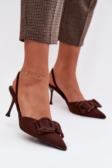 Moteriškos basutės su plonais kulniukais su kaspinais Czekoladowe Hestia 2