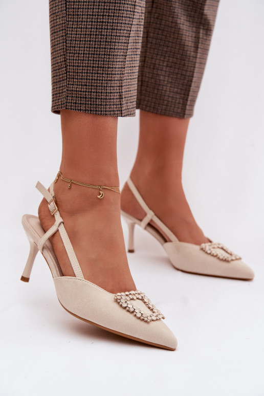 Moteriškos basutės su plonais kulniukais su ornamentais dramblio kaulo spalvos Ismeria