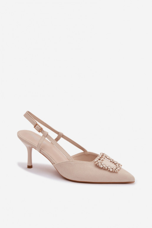 Moteriškos basutės su plonais kulniukais su ornamentais dramblio kaulo spalvos Ismeria