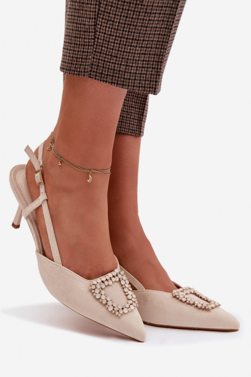 Moteriškos basutės su plonais kulniukais su ornamentais dramblio kaulo spalvos Ismeria