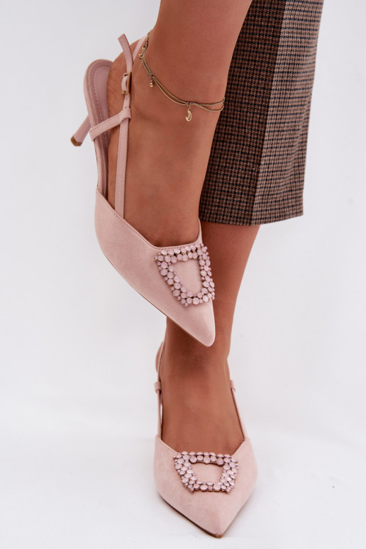 Moteriškos basutės su plonais kulniukais su ornamentais rožinės spalvos Ismeria