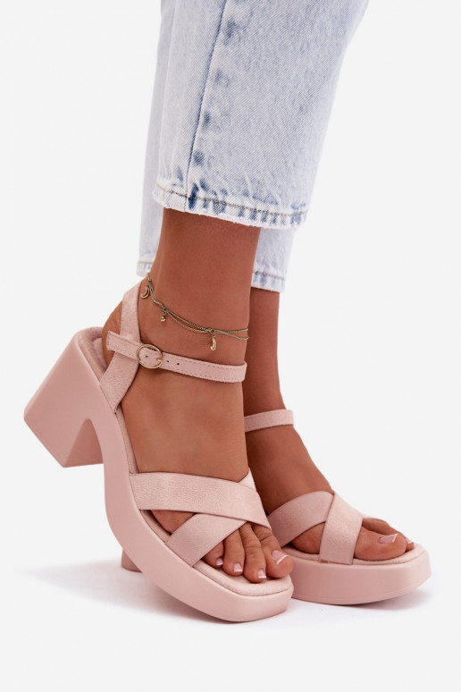 Moteriškos basutės storu kulniuku Z iš eko zomšosu Šviesaus rausvo atspalvio Tereza