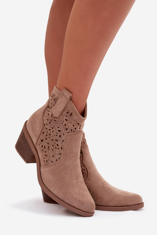 su aužūro elementais kaubojiško stiliaus aulinukai  su kulniukais S.Barski HY61-8012 smėlio spalvos