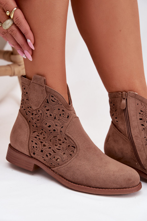 Ažūriniai aulinukai  su plačiais kulniukais S.Barski HY61-8026 rudos spalvos