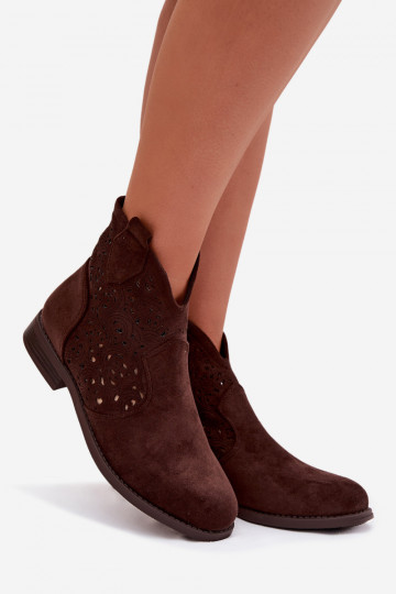 Ažūriniai aulinukai  su plačiais kulniukais S.Barski HY61-8026 Czekoladowe 2