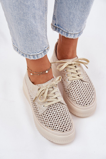 Ažūrinės zomšinės batai  su platforma Artiker 56C2108 smėlio spalvos-aukso spalvos