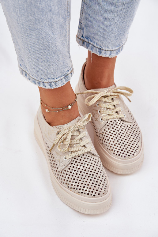 Ažūrinės zomšinės batai  su platforma Artiker 56C2108 smėlio spalvos-aukso spalvos