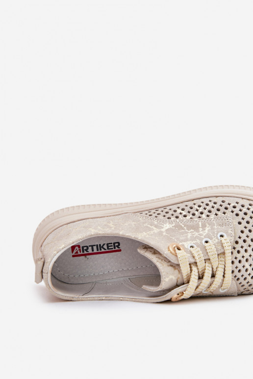 Ažūrinės zomšinės batai  su platforma Artiker 56C2108 smėlio spalvos-aukso spalvos