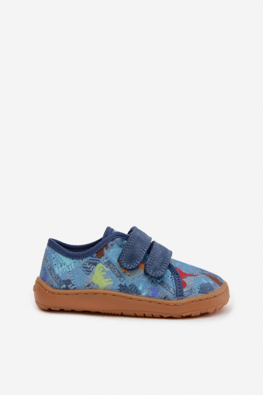 Vaikiškos šlepetės Barefoot su dinozaurais Froddo Canvas G1700440-15 mėlynos spalvos