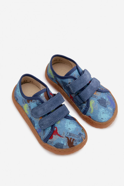 Vaikiškos šlepetės Barefoot su dinozaurais Froddo Canvas G1700440-15 mėlynos spalvos