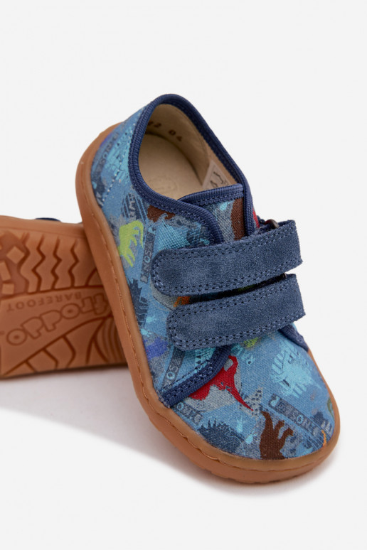Vaikiškos šlepetės Barefoot su dinozaurais Froddo Canvas G1700440-15 mėlynos spalvos