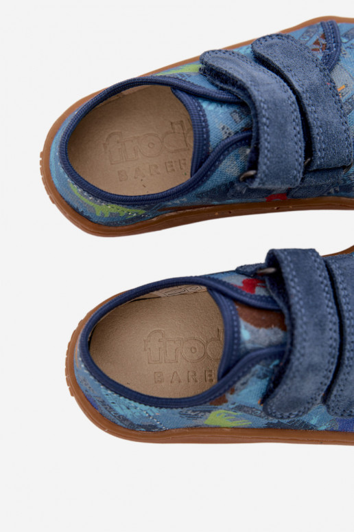 Vaikiškos šlepetės Barefoot su dinozaurais Froddo Canvas G1700440-15 mėlynos spalvos