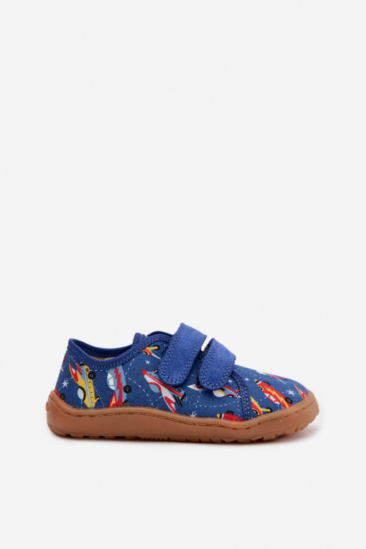 Vaikiškos šlepetės Barefoot su kosminiais laivais Froddo Canvas G1700440-5 mėlynos spalvos