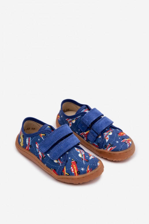 Vaikiškos šlepetės Barefoot su kosminiais laivais Froddo Canvas G1700440-5 mėlynos spalvos