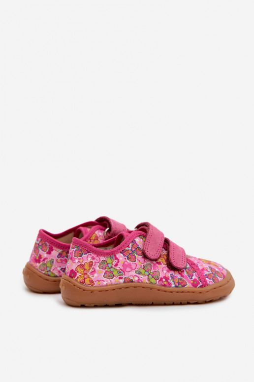 Vaikiškos šlepetės Barefoot su drugeliais Froddo Canvas G1700440-11 rožinės spalvos