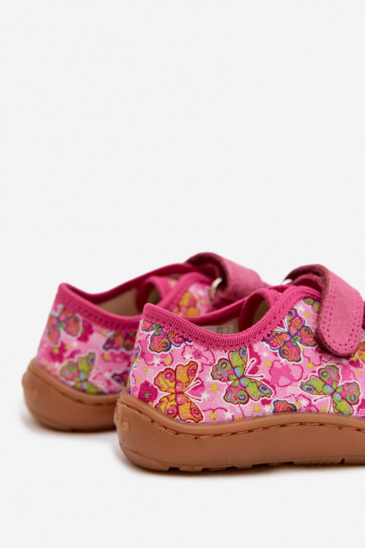 Vaikiškos šlepetės Barefoot su drugeliais Froddo Canvas G1700440-11 rožinės spalvos