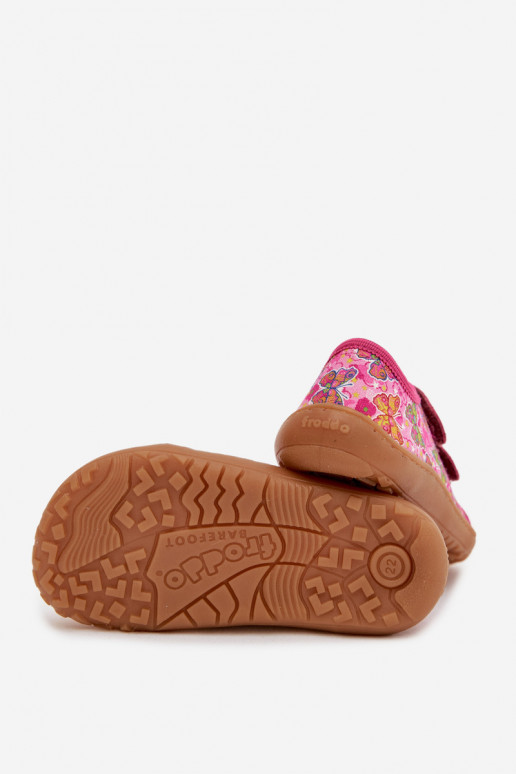 Vaikiškos šlepetės Barefoot su drugeliais Froddo Canvas G1700440-11 rožinės spalvos