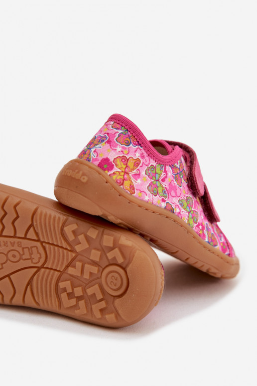 Vaikiškos šlepetės Barefoot su drugeliais Froddo Canvas G1700440-11 rožinės spalvos