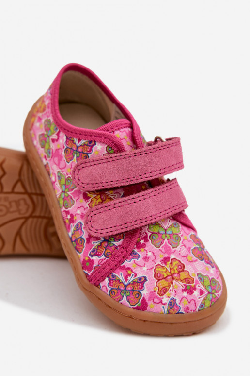 Vaikiškos šlepetės Barefoot su drugeliais Froddo Canvas G1700440-11 rožinės spalvos