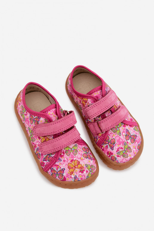 Vaikiškos šlepetės Barefoot su drugeliais Froddo Canvas G1700440-11 rožinės spalvos