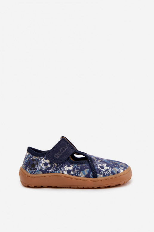 Vaikiškos šlepetės su lipniais užsegimais Barefoot su kamuoliais Froddo Canvas G1700439-5 mėlynos spalvos