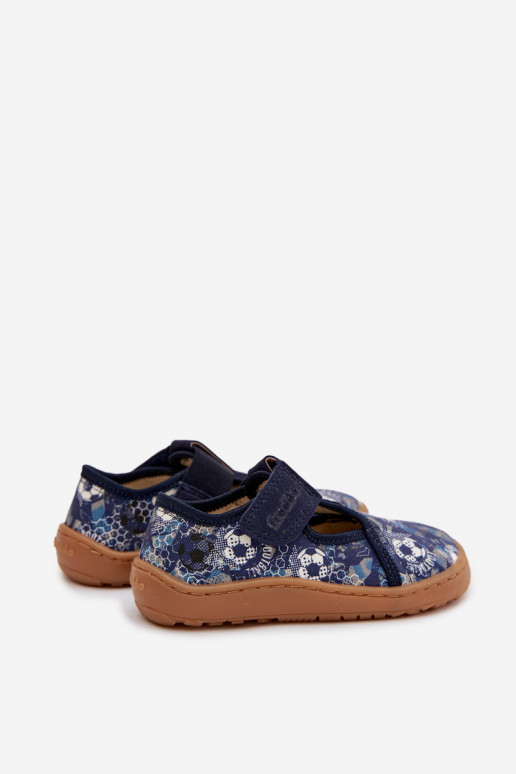 Vaikiškos šlepetės su lipniais užsegimais Barefoot su kamuoliais Froddo Canvas G1700439-5 mėlynos spalvos