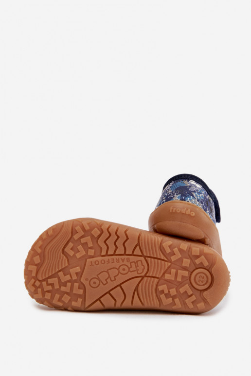 Vaikiškos šlepetės su lipniais užsegimais Barefoot su kamuoliais Froddo Canvas G1700439-5 mėlynos spalvos