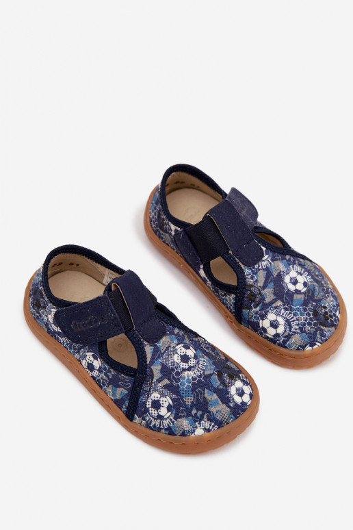 Vaikiškos šlepetės su lipniais užsegimais Barefoot su kamuoliais Froddo Canvas G1700439-5 mėlynos spalvos
